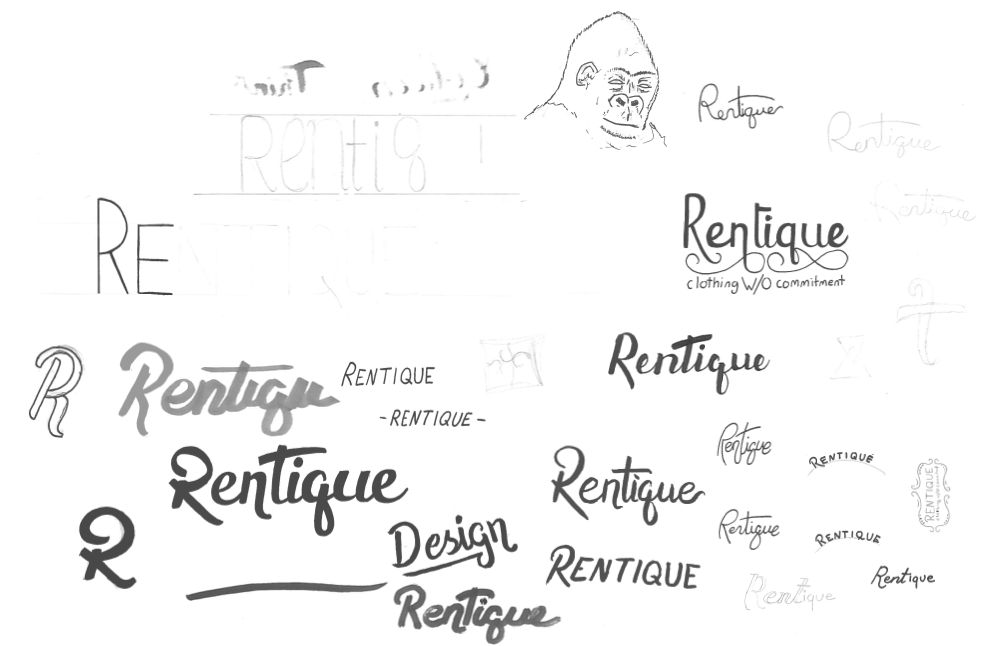 A bunch of sketches for the Rentique Logo